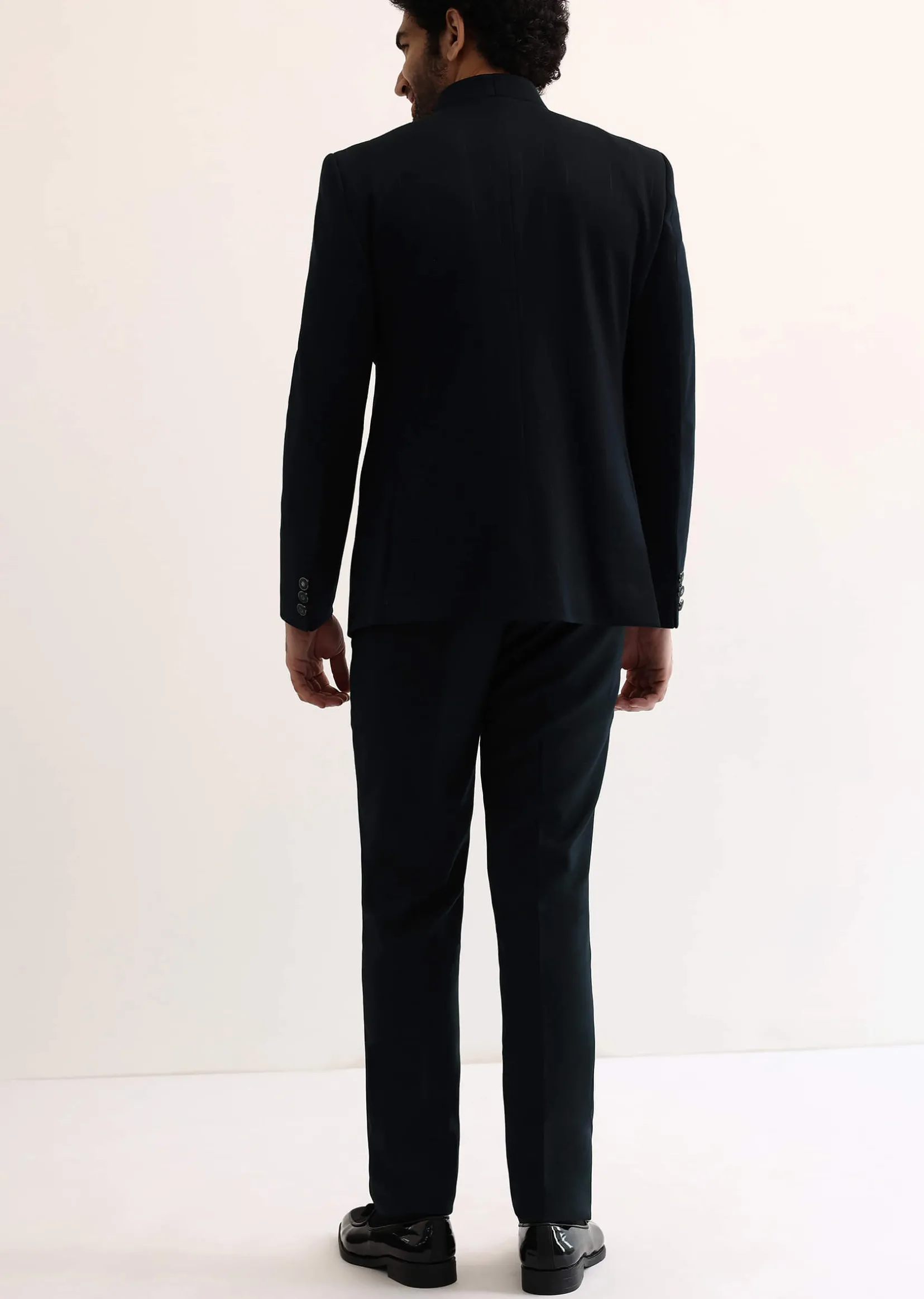 Blue Self Work Embroidered Tuxedo