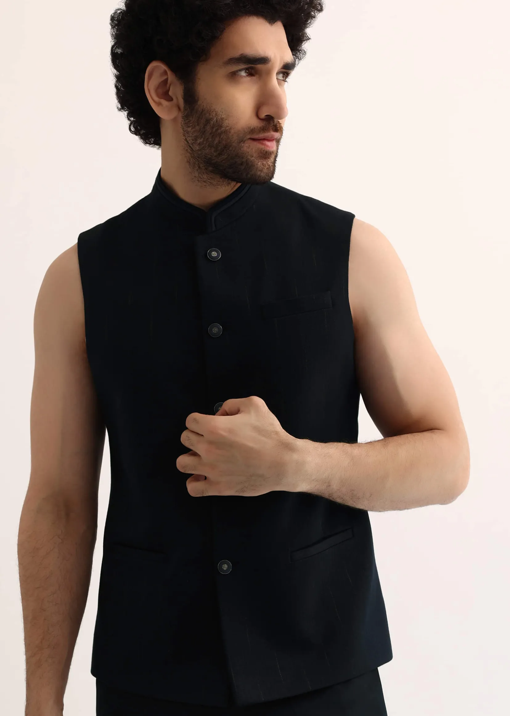 Blue Self Work Embroidered Tuxedo