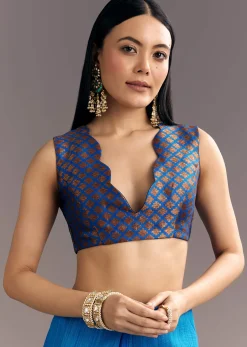 Blue Shaded Kora Silk Handloom Saree With Woven Traditional Motif