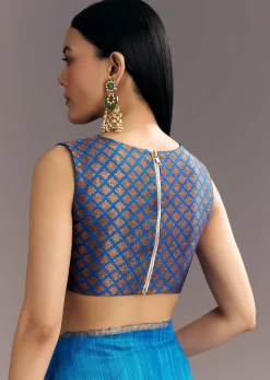 Blue Shaded Kora Silk Handloom Saree With Woven Traditional Motif