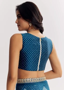 Blue Shaded Muslin Printed Saree With Embellishments