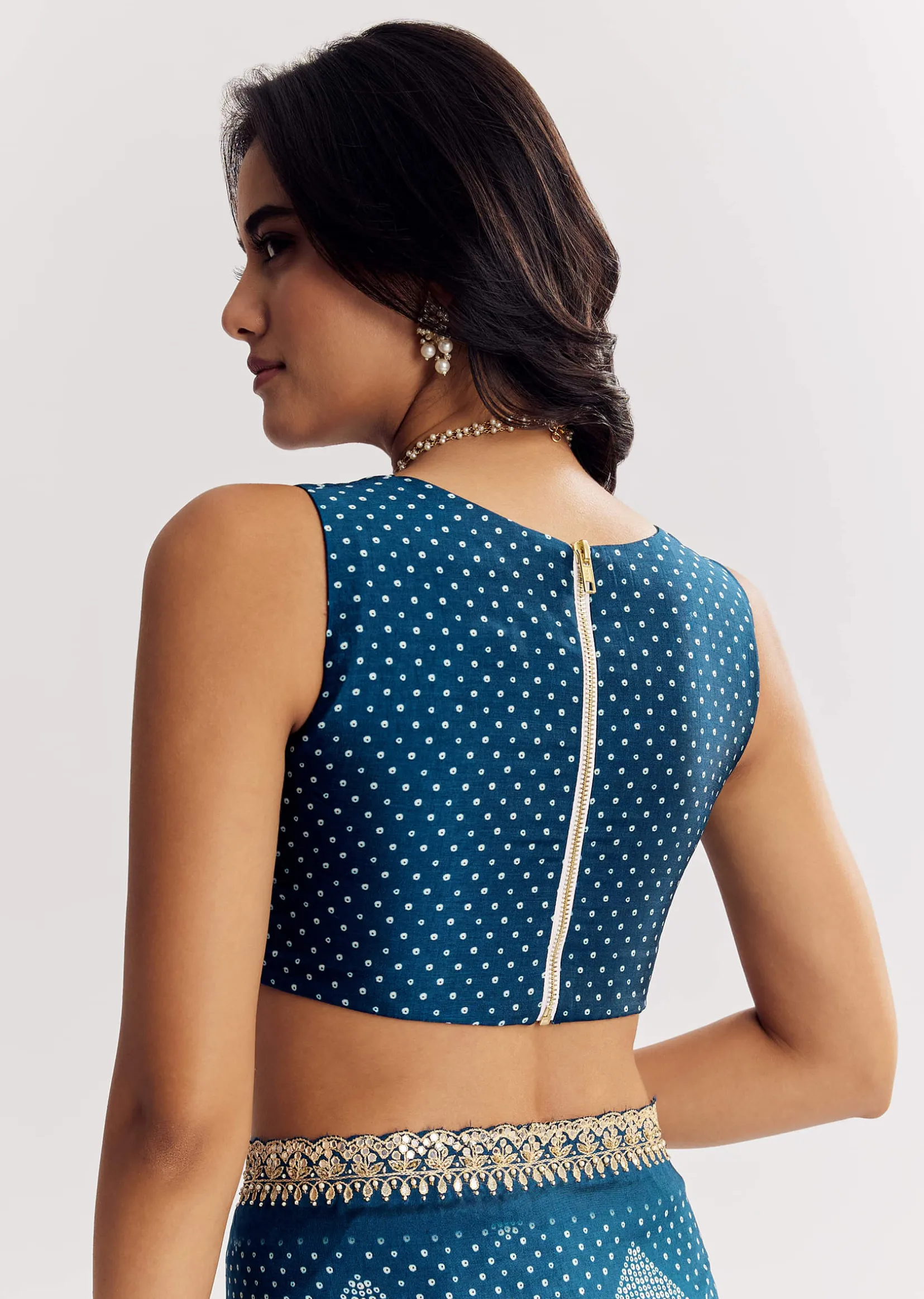 Blue Shaded Muslin Printed Saree With Embellishments
