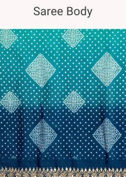 Blue Shaded Muslin Printed Saree With Embellishments