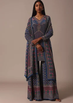 Blue Sharara Set With Printed And Stone Embellished Kurta