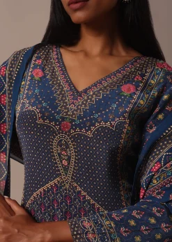Blue Sharara Set With Printed And Stone Embellished Kurta