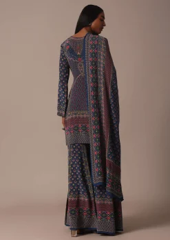 Blue Sharara Set With Printed And Stone Embellished Kurta