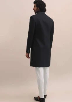 Blue Sherwani With Intricate Embroidered Collar For Men