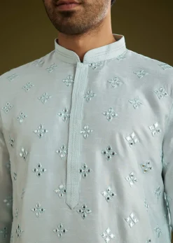 Blue Silk Blend Kurta Set With Mirror Work