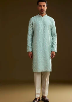 Blue Silk Embroidered Kurta Set