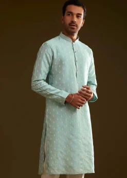 Blue Silk Embroidered Kurta Set