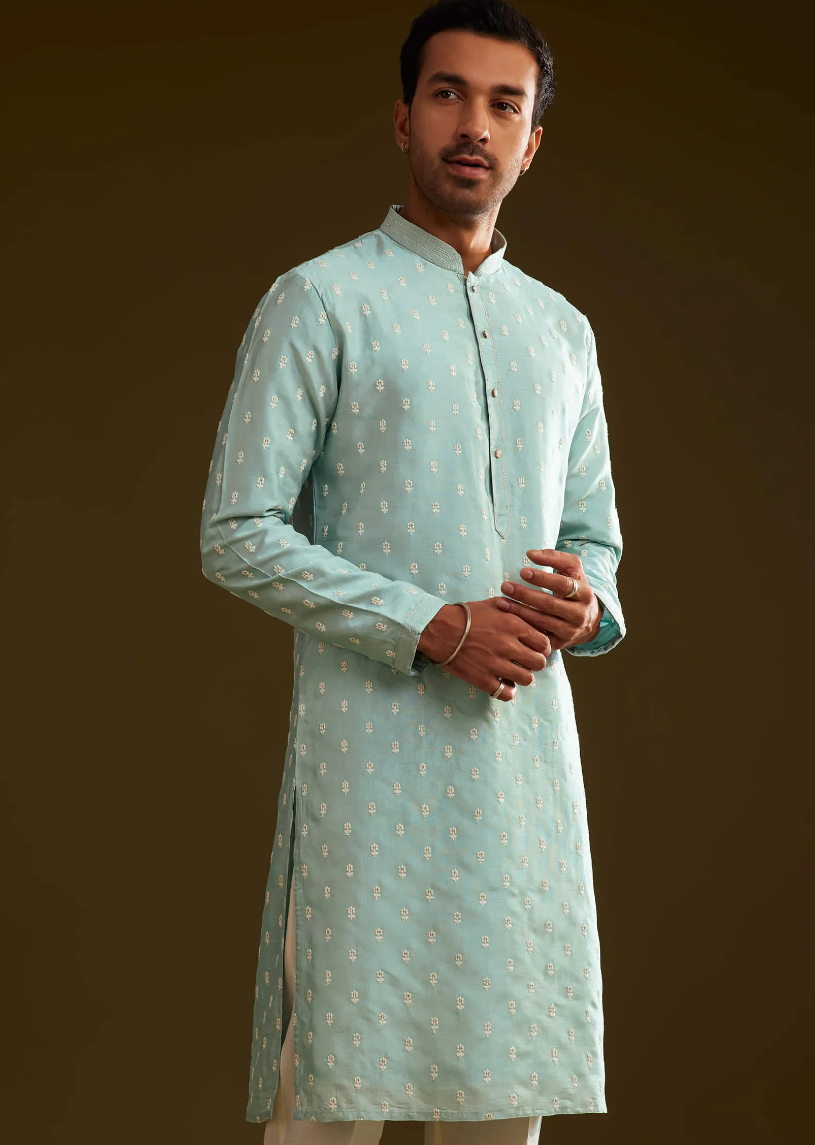 Blue Silk Embroidered Kurta Set