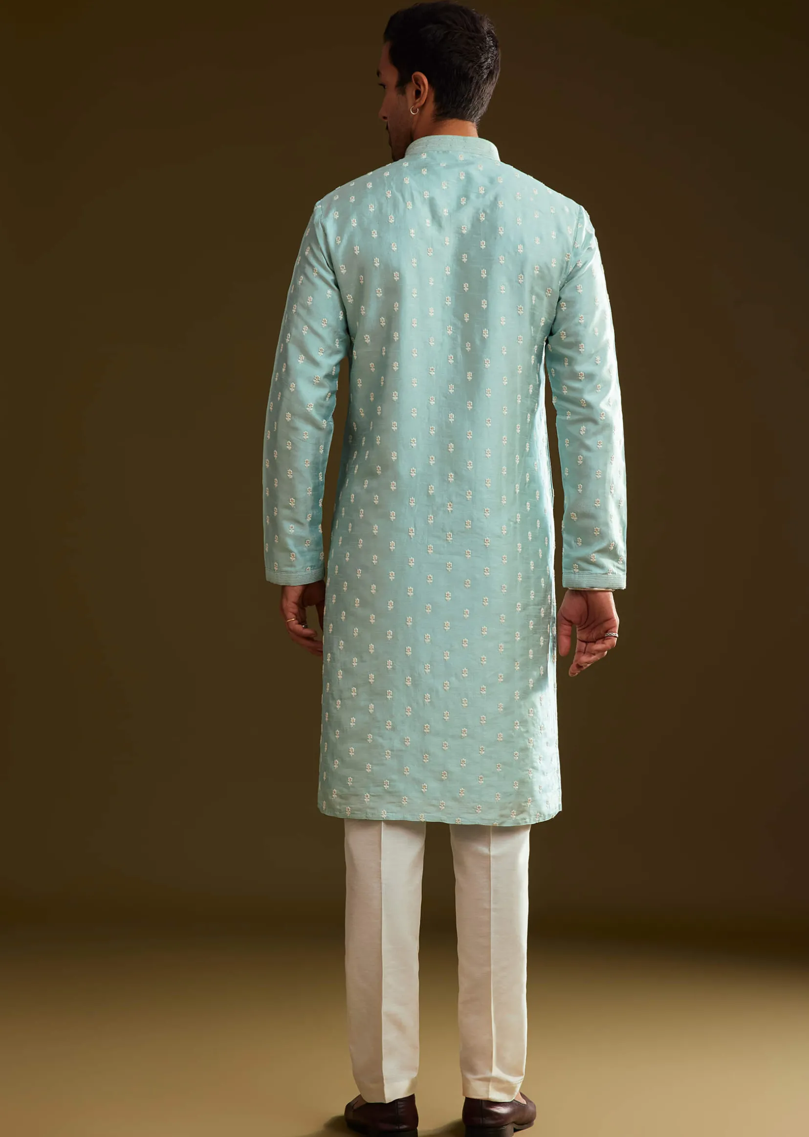 Blue Silk Embroidered Kurta Set