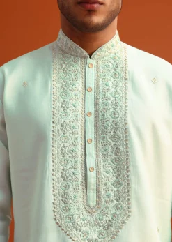 Blue Silk Hand Embroidered Kurta And Pant Set
