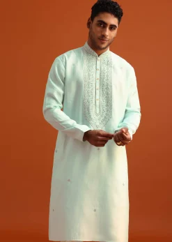Blue Silk Hand Embroidered Kurta And Pant Set