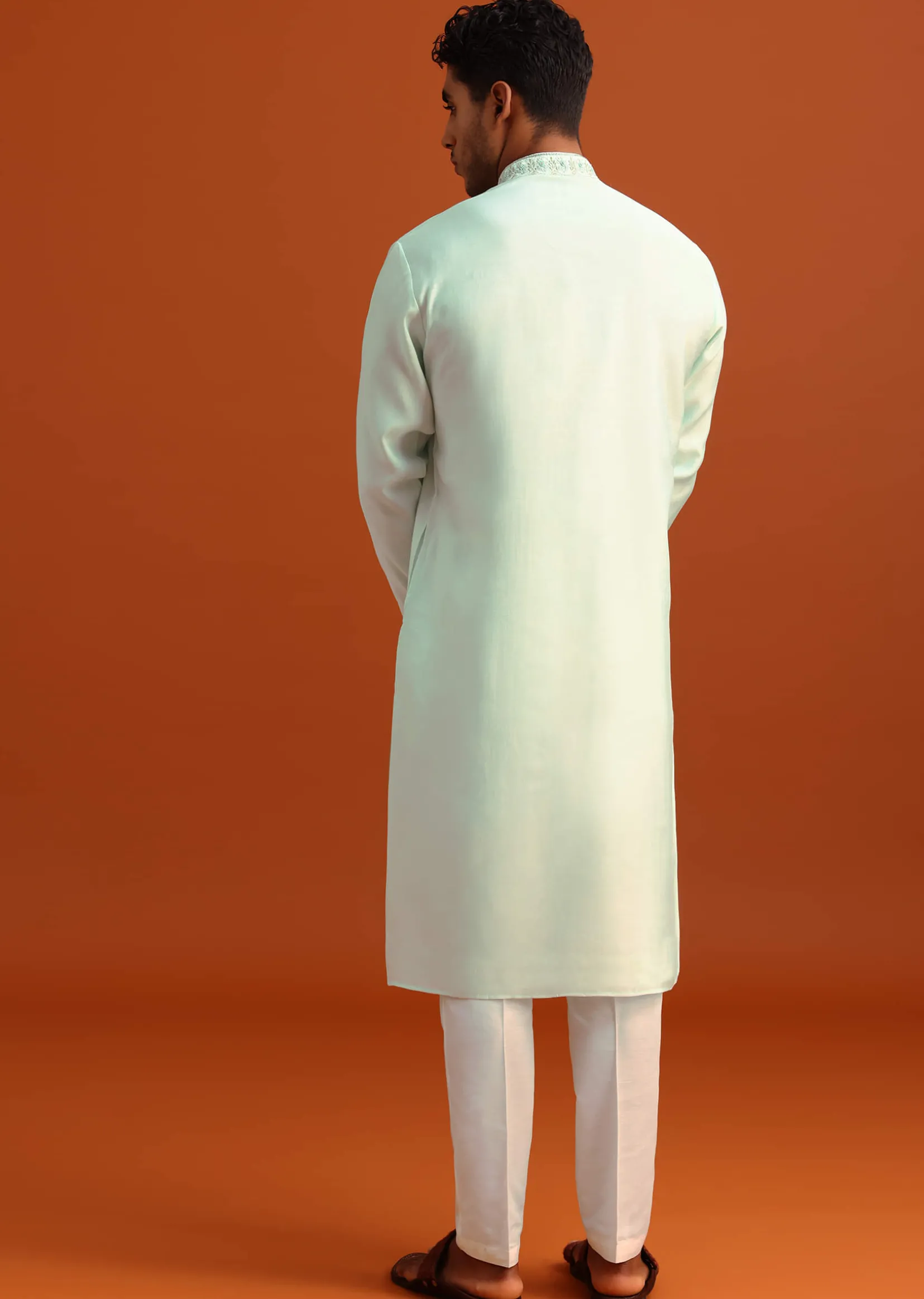 Blue Silk Hand Embroidered Kurta And Pant Set