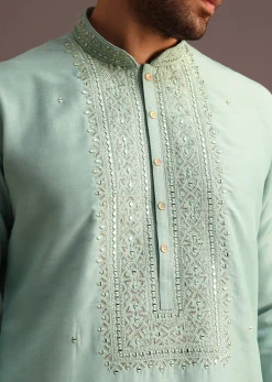 Blue Silk Hand Work Embroidered Yoke Kurta And Pant