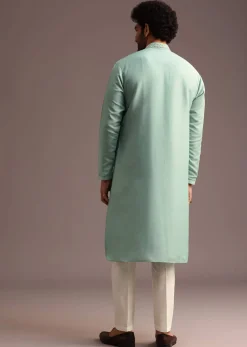 Blue Silk Hand Work Embroidered Yoke Kurta And Pant