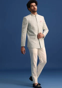 Blue Silk Jodhpuri Pant Set With Hand Work