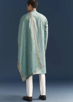 Blue Silk Kurta Set For Men With Thread Embroidery