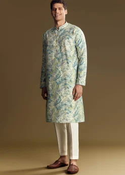 Blue Silk Kurta Set With Floral And Foil Print