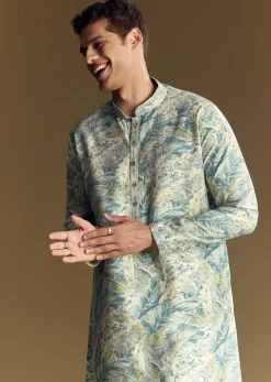 Blue Silk Kurta Set With Floral And Foil Print