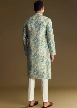 Blue Silk Kurta Set With Floral And Foil Print