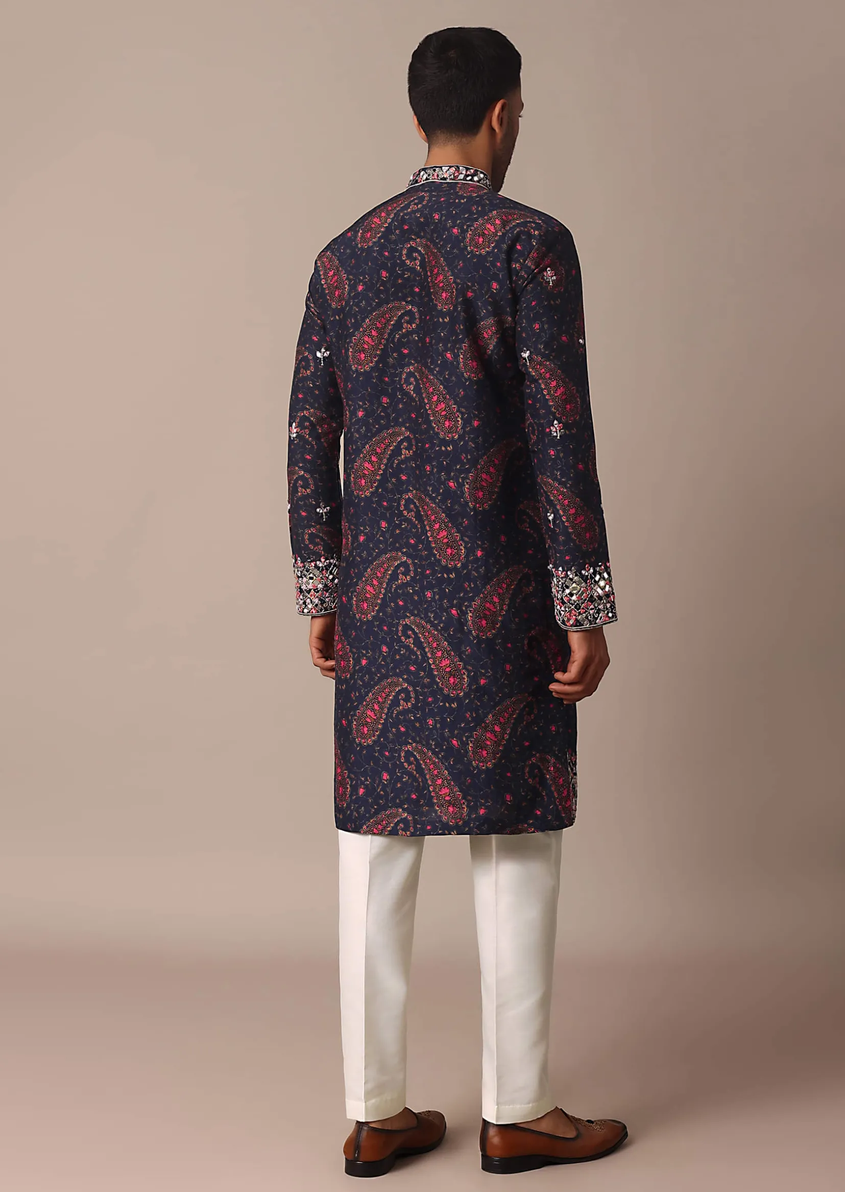 Blue Silk Kurta Set With Intricate Thread And Mirror Work Embroidery
