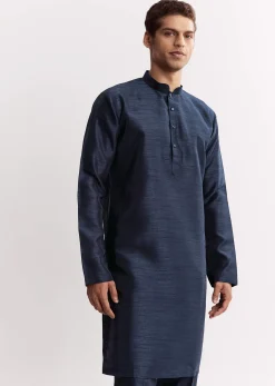 Blue Silk Printed Jacket Kurta Set With Floral Motifs