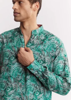 Blue Silk Printed Kurta Set With Zipper