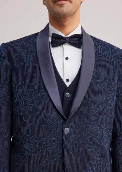 Blue Silk Tuxedo With Resham Work