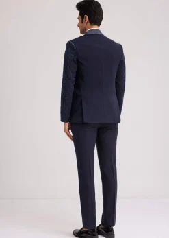 Blue Silk Tuxedo With Resham Work