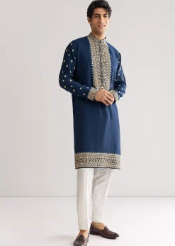 Blue Silk Yoke Embroidered Kurta Set With Gotta And Resham Work