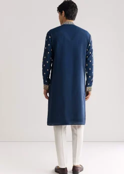 Blue Silk Yoke Embroidered Kurta Set With Gotta And Resham Work
