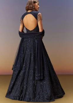 Blue Sleeveless Gown With Dupatta
