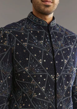 Blue Suiting Indo Western Set With Beaded Work