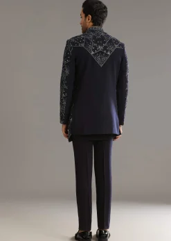 Blue Suiting Indo Western Set With Beaded Work