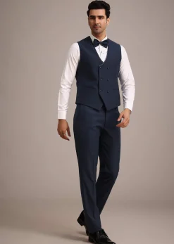 Blue Terry Rayon Tuxedo Set With Hand Work