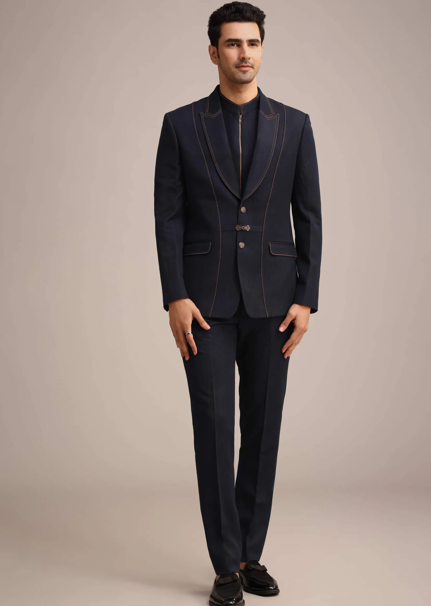 Blue Terry Rayon Tuxedo Set