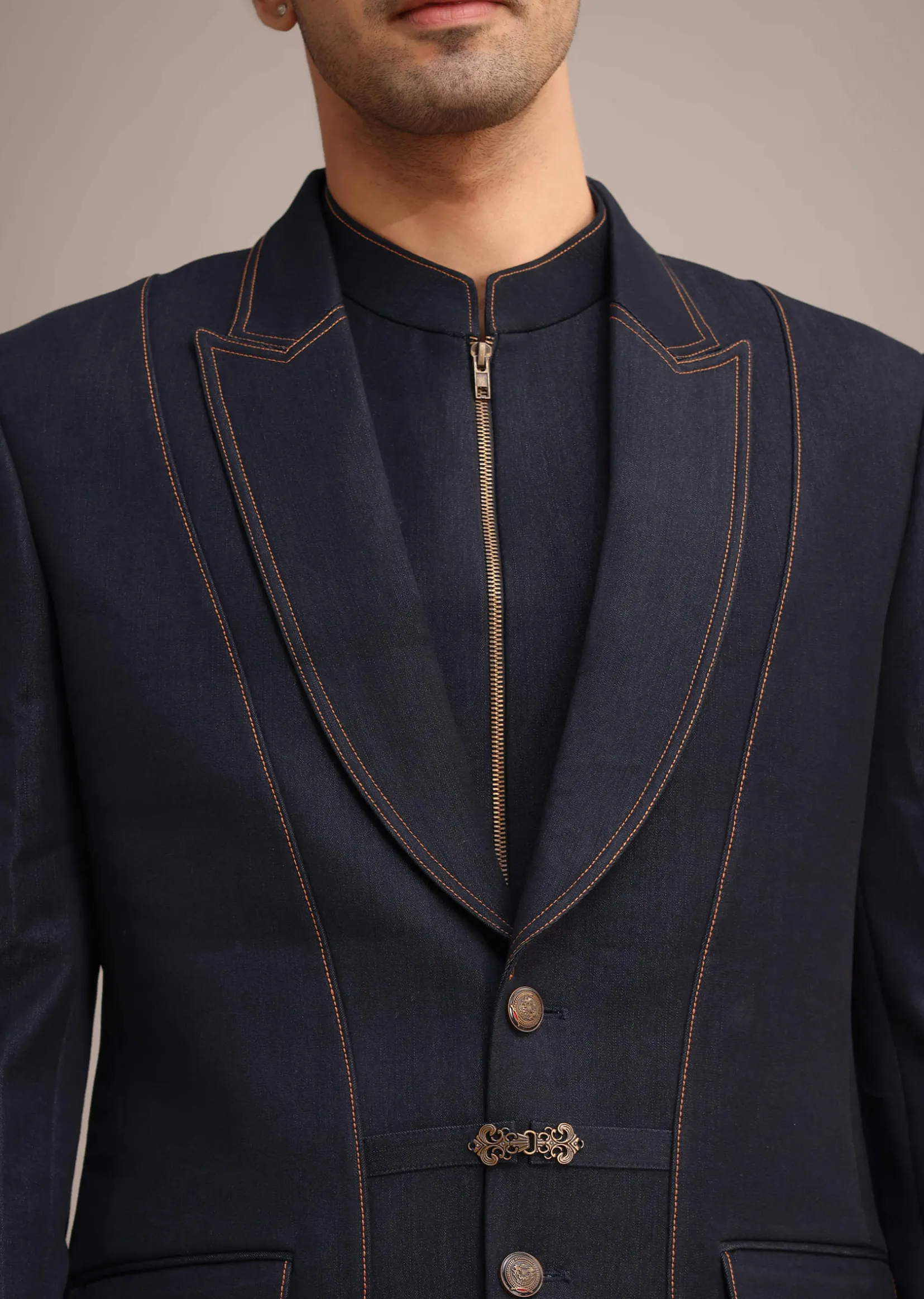 Blue Terry Rayon Tuxedo Set
