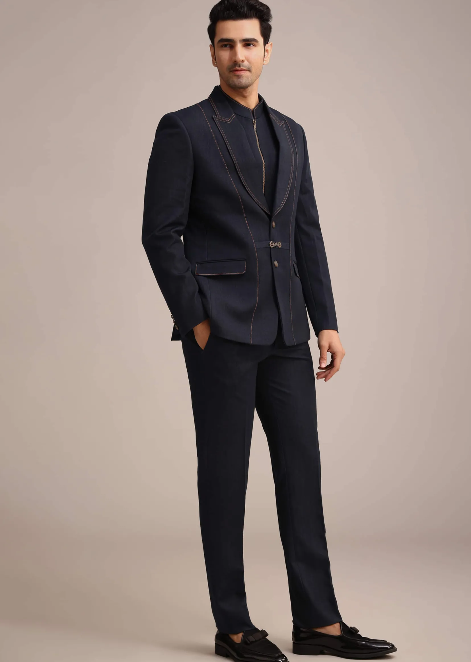 Blue Terry Rayon Tuxedo Set