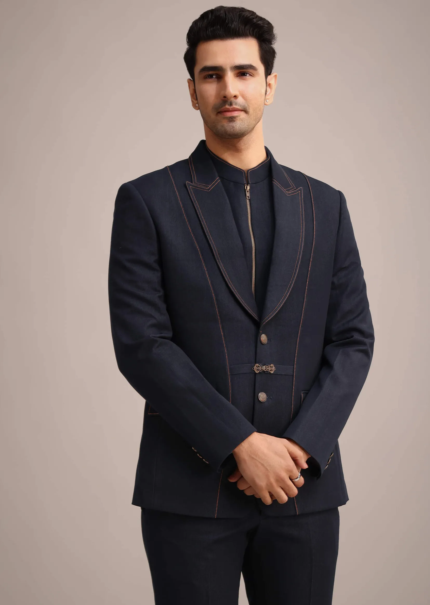 Blue Terry Rayon Tuxedo Set