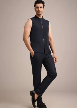 Blue Terry Rayon Tuxedo Set