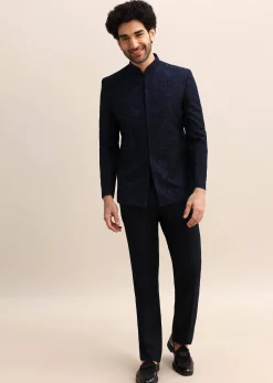 Blue Thread Work Jodhpuri Suit For Men