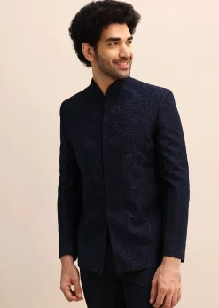 Blue Thread Work Jodhpuri Suit For Men