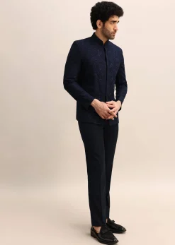 Blue Thread Work Jodhpuri Suit For Men