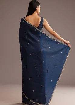 Blue Tissue Saree With Cutdana Scallop Border