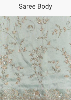 Blue Tissue Saree With Cutdana Sequins And Beads Hand Embroidery