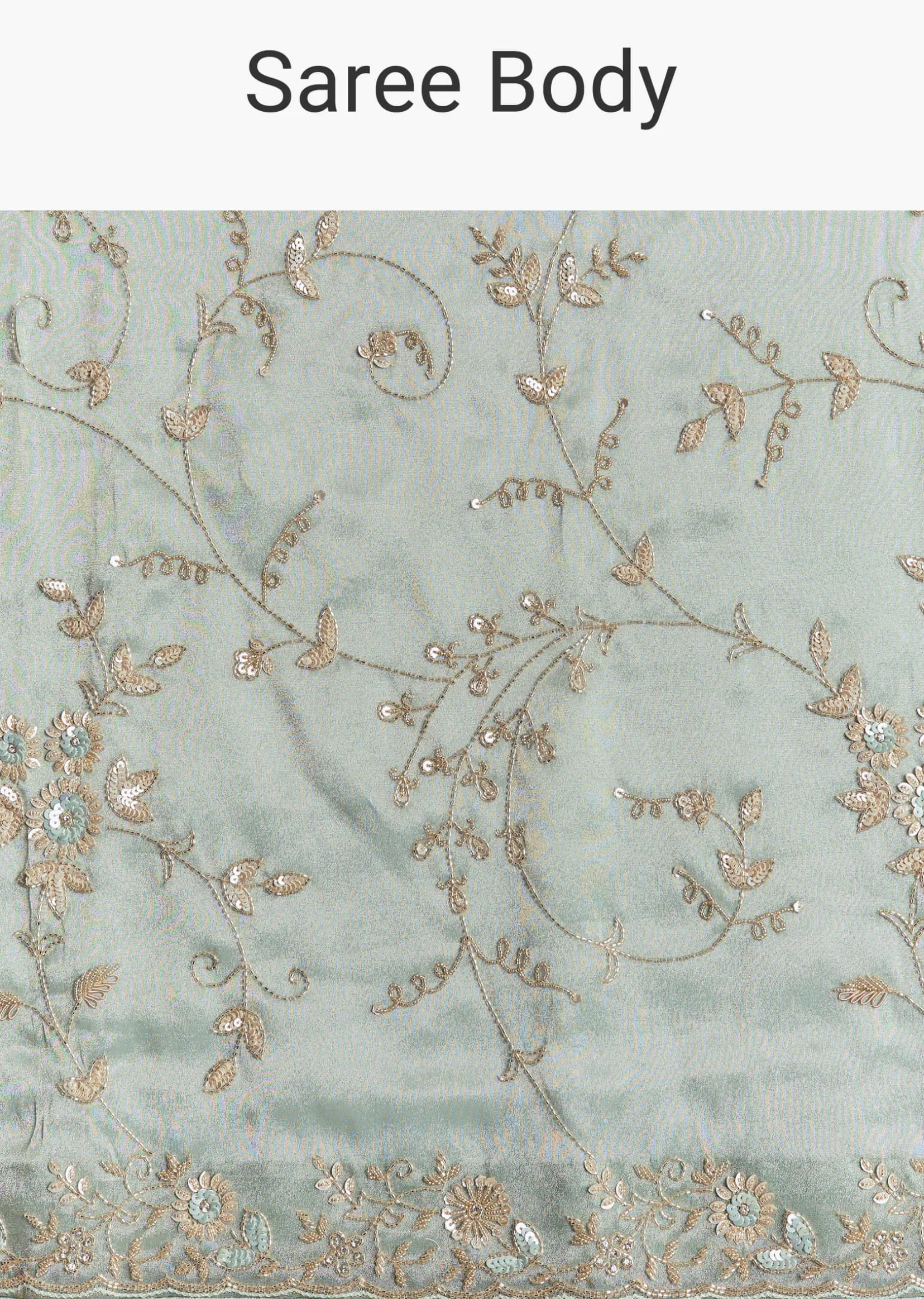 Blue Tissue Saree With Cutdana Sequins And Beads Hand Embroidery