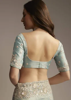 Blue Tissue Saree with Cutwork and Heavy Embroidery