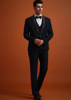 Blue Tuxedo Set With Pearl And Cutdana Work